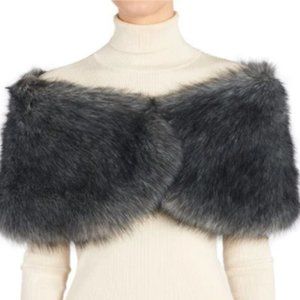 Vintage Faux Fur Collar Stole Gray